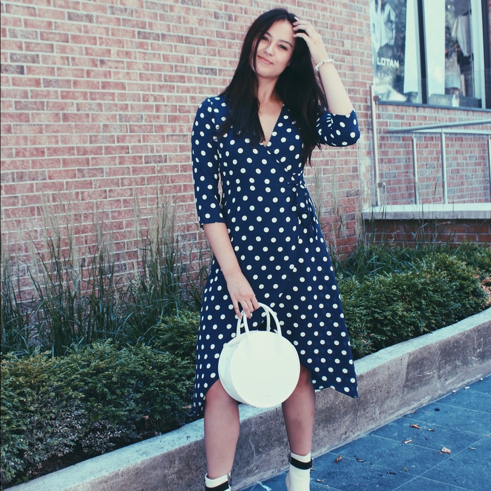 Blue Polka Dot Midi Dress